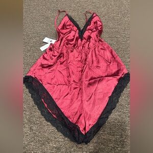 NWT Ladies Iefiel sex lingerie 1 pc shorts L jumper lace Elegant Red wine Fabric